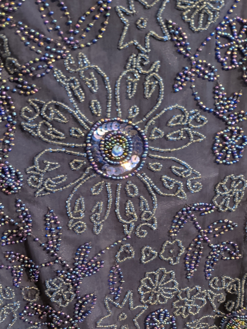 VINTAGE silk beaded navy cocktail dress - size 8 - Picture 6 of 16